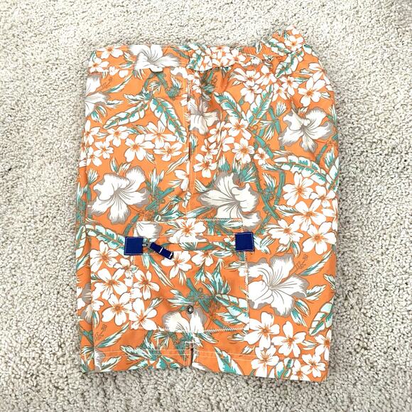 Lands' End Swim Board Shorts Mens Size XL(40-42) Orange Floral Tropical Pockets - Picture 1 of 6